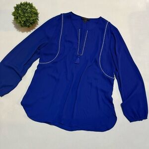 J Crew Royal Blue Classic Office‎ Tassel Fringe Blouse Top Women’s Size 8